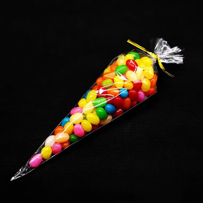 Cello Cellophane Candy Cone Bag Özel Şekil Patlamış Mısır Torbası Üçgen Plastik Açık Hamur Torbası